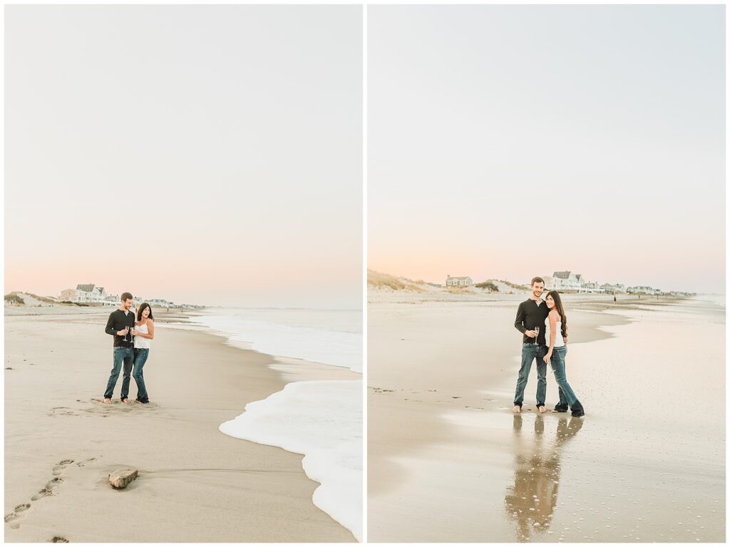 Sunset beach engagement session in MA